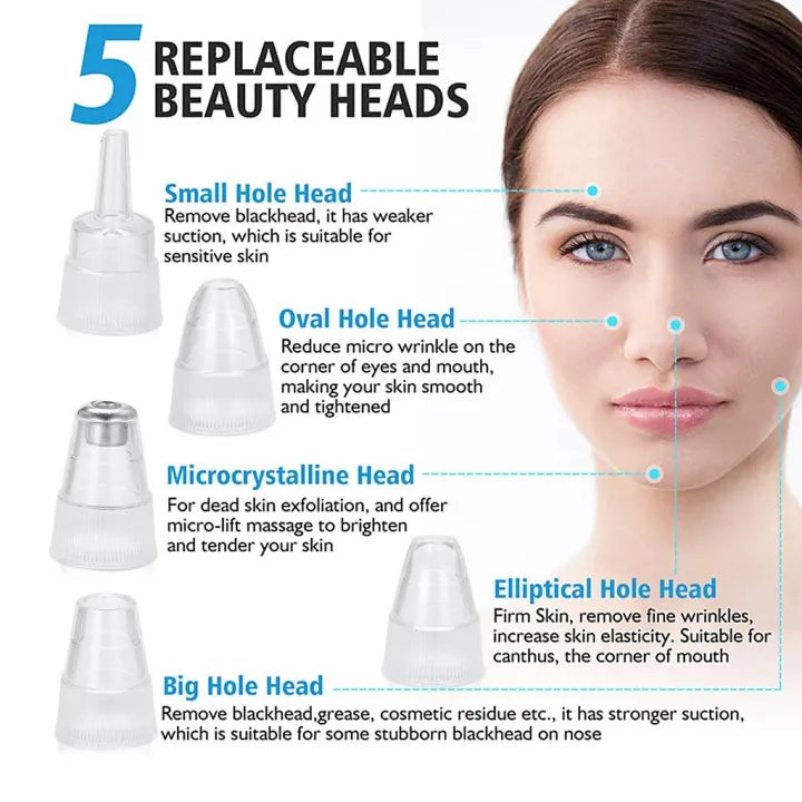 5 in 1 Multi-functional Electric Black Head Removal Derma Suction|White Head Remover|Pimple Acne Remover|Dust & Dirt Remover